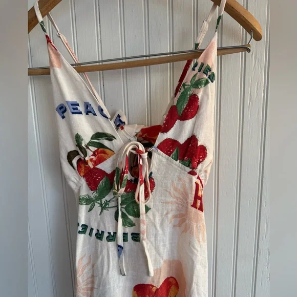 Anthropologie White Linen Blend Maxi Dress with Fruit Print Size L - Picture 2 of 7